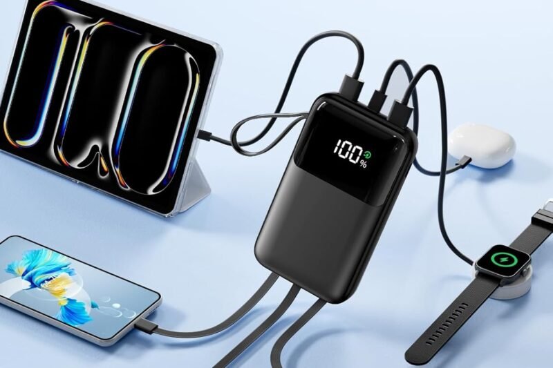 Power Bank, 15000mAh Portable Charger with Built in Cable, 22.5W Fast Charging, 6 Outputs, Slim Travel Essential Battery Pack with LED Display, Compatible with iPhone 16/15/14/13, Samsung, iPad, etc
