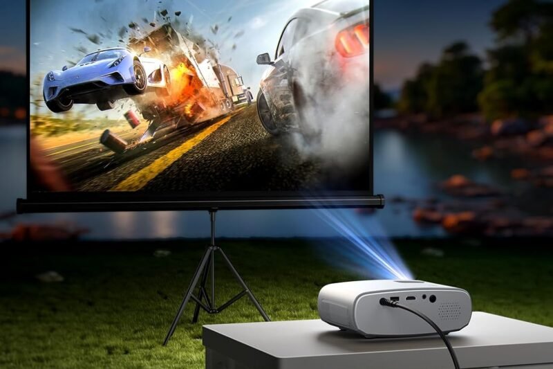 Mini Projector for iPhone, ELEPHAS 2025 Upgraded 1080P HD Projector, 8000L Portable Projector with Tripod, Movie Projector Compatible with Android/iOS/Windows/TV Stick/HDMI/USB