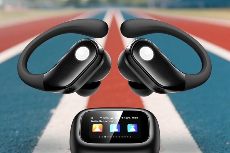 Wireless Earbuds, ENC Noise Cancelling Sport Ear Buds with Multifunctional Touch Screen, Bluetooth 5.4 Headphones, Bass Stereo Sound, 5 EQ Over The Ear Earbuds for Sports/Workout/Gym-Black